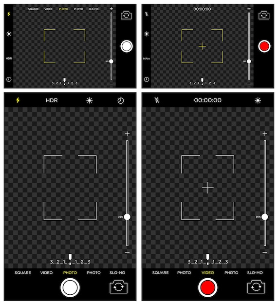 プレミアムベクター スマートフォンカメラの録画画面の表示テンプレート