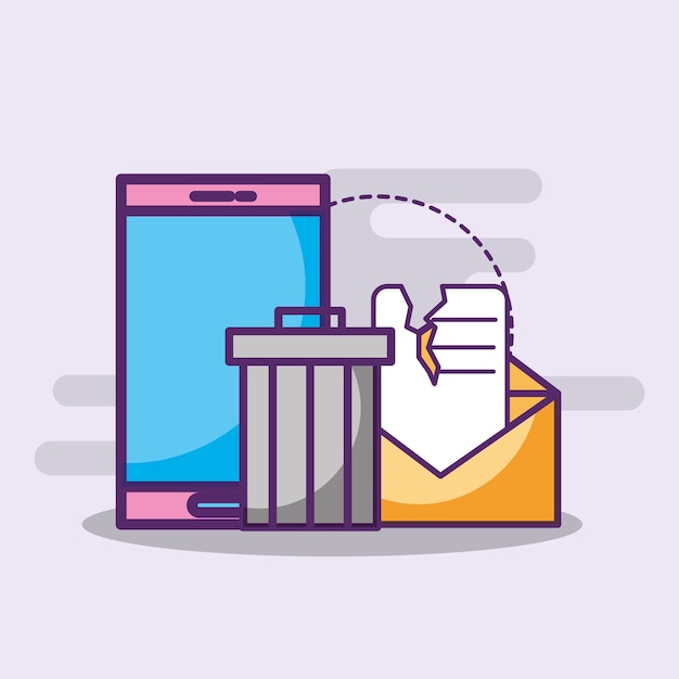 Smartphone email spam trash can Premium Vector