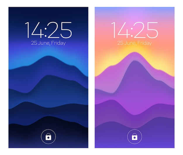 Free Vector | Smartphone lock screens mobile phone onboard pages with