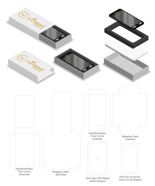 Download Smartphone rigid slide sleeve box mockup dieline | Premium ...