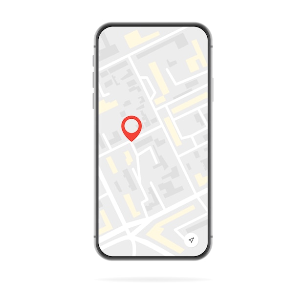 プレミアムベクター 携帯電話の画面上の地図と白い背景で隔離赤いgpsドットを持つスマートフォン ロケーション検索のイラスト