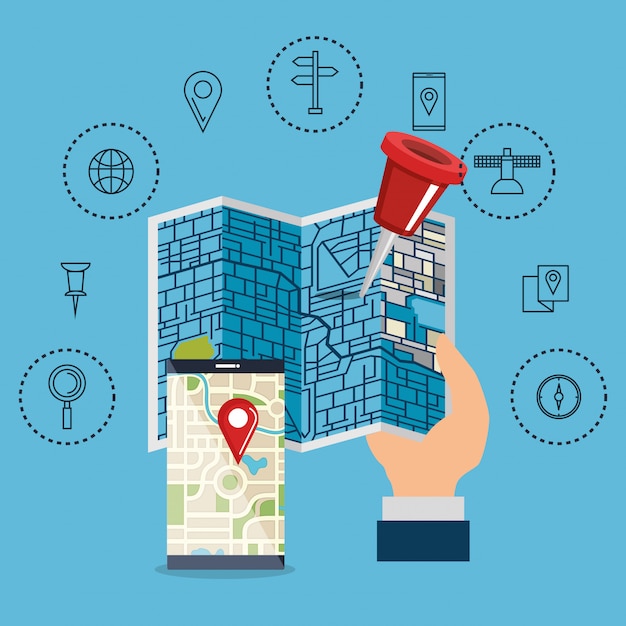 Smartphone with gps navigation app Free Vector