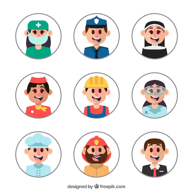 Smiley avatars with different
professions