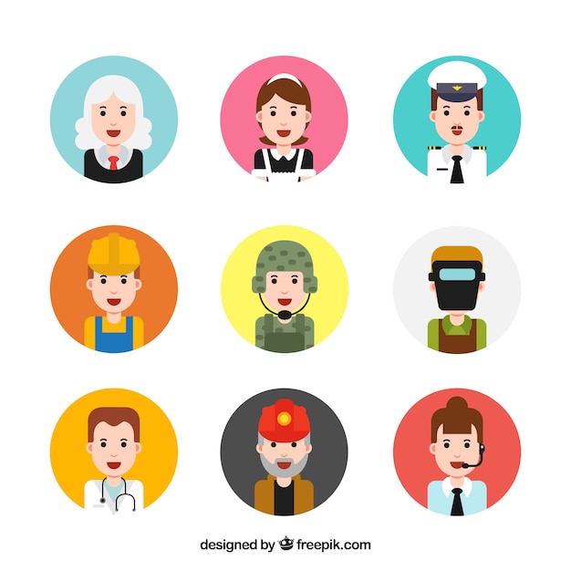 Smiley avatars with different\
professions