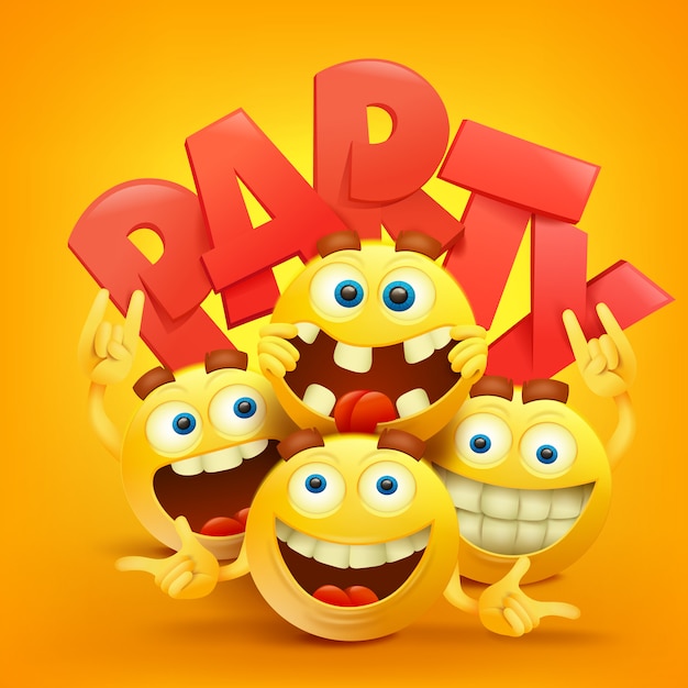 Smiley faces emoticon characters with facial expressions. realistic Premium Vector