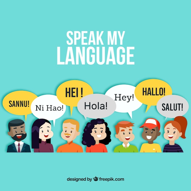 Smiley people speaking different languages with flat design | Free Vector