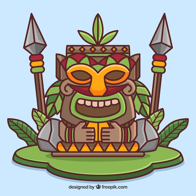 Download Free Vector | Smiley tiki totem with plants and spears