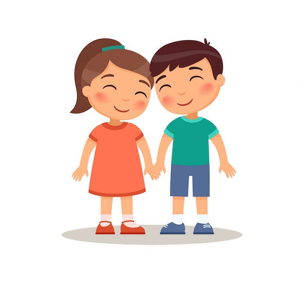 Free Vector Smiling Boy And Girl Kids Holding Hands Childhood Friendship Concept Love And Romance Children Cartoon Characters Flat Vector Illustration Isolated On White Background