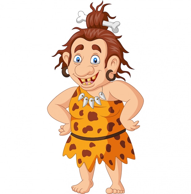 Premium Vector | Smiling cave woman cartoon on white