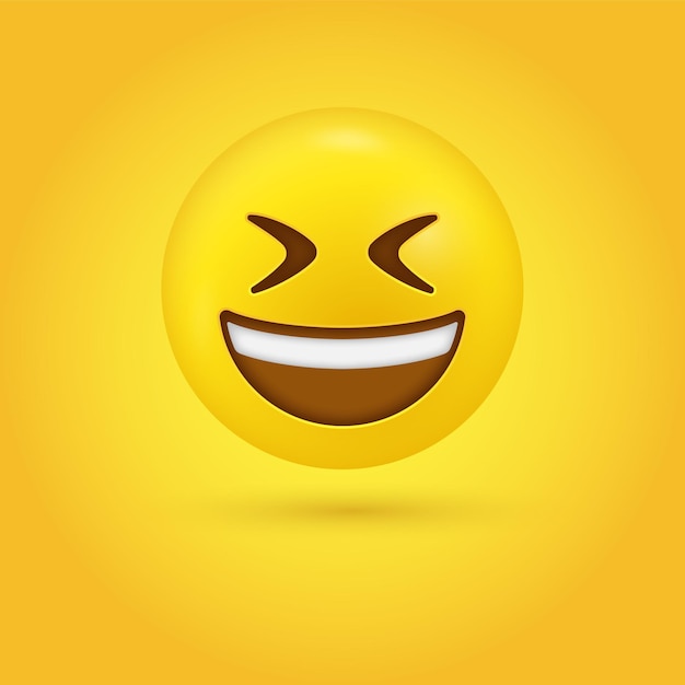 Premium Vector Smiling Emoji Face With Open Mouth And Squinting Closed Eyes In Modern Big Grin Laughing Emoticon