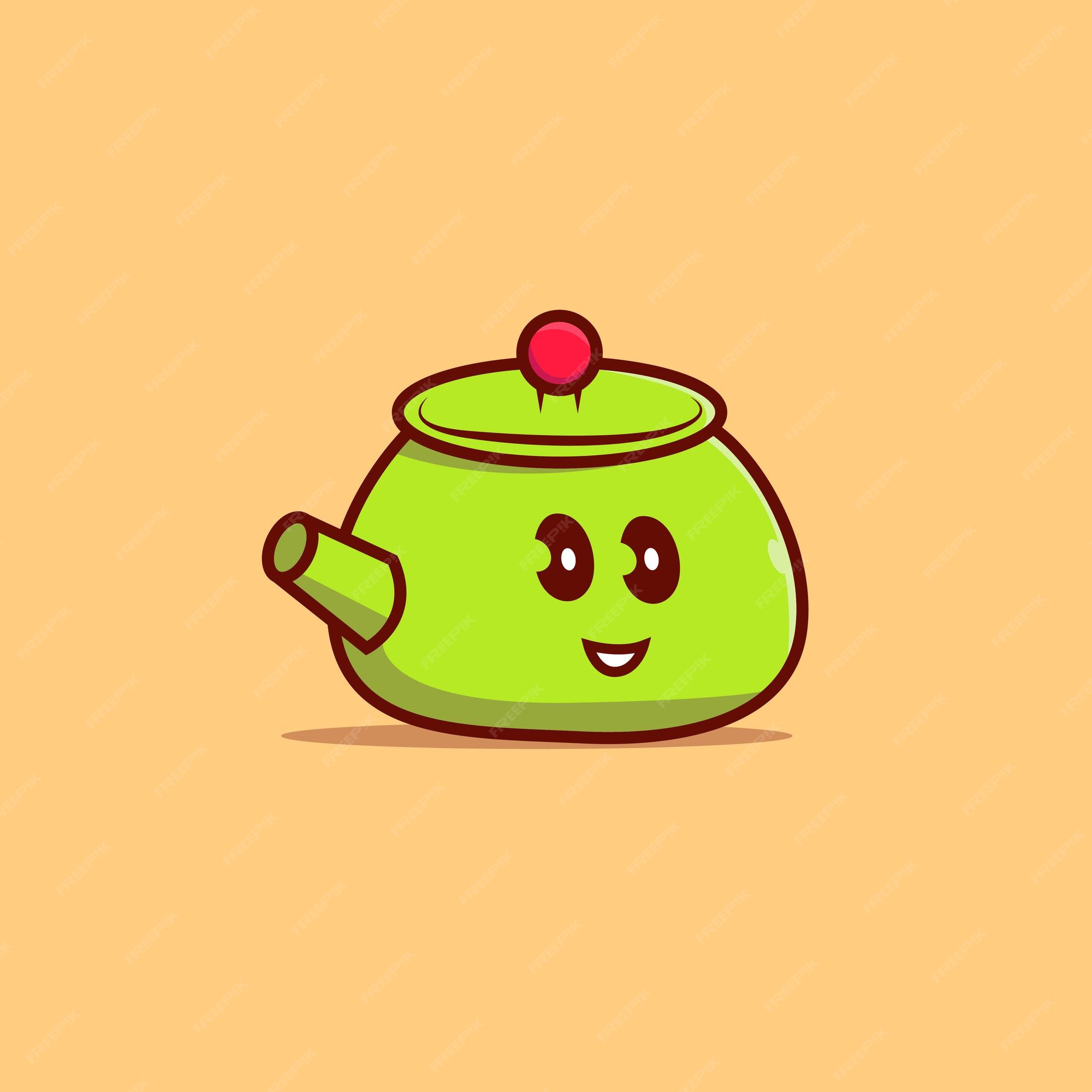 Premium Vector | Smiling green teapot
