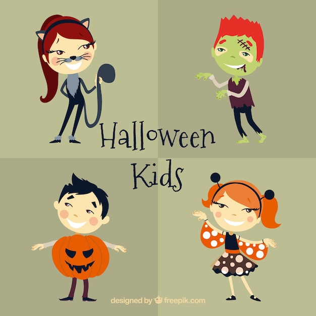 Free Vector | Smiling kids wearing halloween costumes