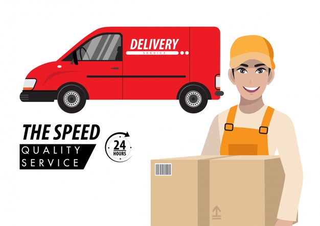 Premium Vector | Smiling man courier cartoon character with parcel on ...