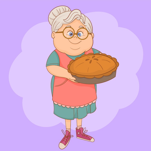 Download Smiling senior woman showing a tart | Premium Vector