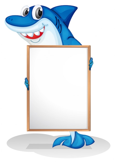 Free Vector | A smiling shark holding an empty whiteboard