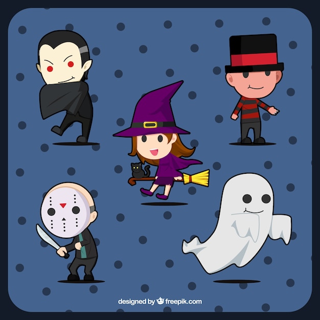 Free Vector | Smiling witch with other halloween characters