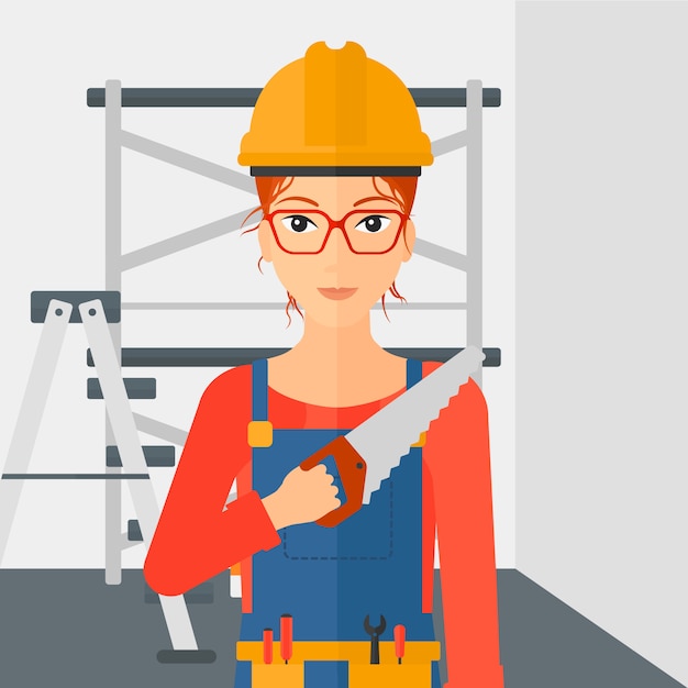 Premium Vector | Smiling worker with saw.
