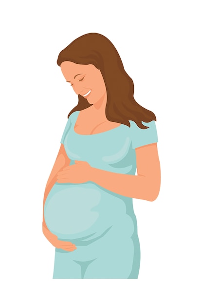 Premium Vector Smiling Young Pregnant Woman Touching Her Belly 