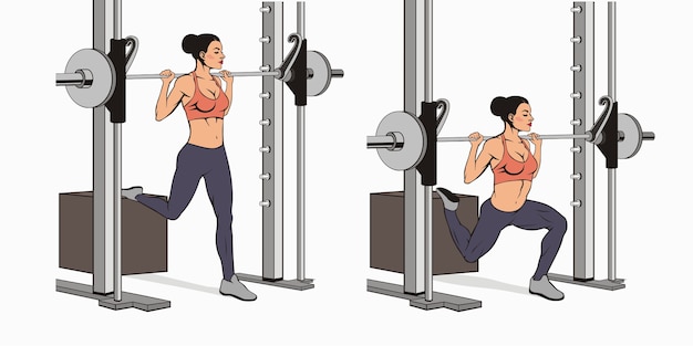 Premium Vector | Smith machine bulgarian split squat exercise guide scheme