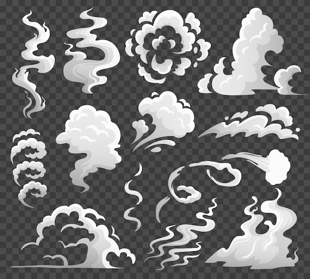 Premium Vector Smoke clouds. comic steam cloud, fume eddy and vapor