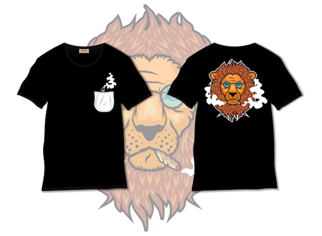 Premium Vector | Smoker lion illustration with t shirt design, hand drawn