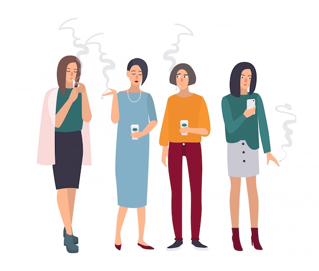 Download Premium Vector | Smoking room. girls on smoke break. woman with cigarettes. illustration in flat ...