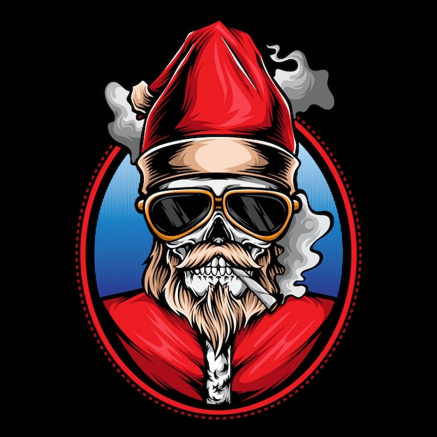 Premium Vector | Smoking skull santa logo