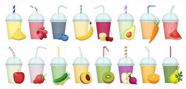 Premium Vector | Smoothie cartoon set icon. illustration fresh juice on