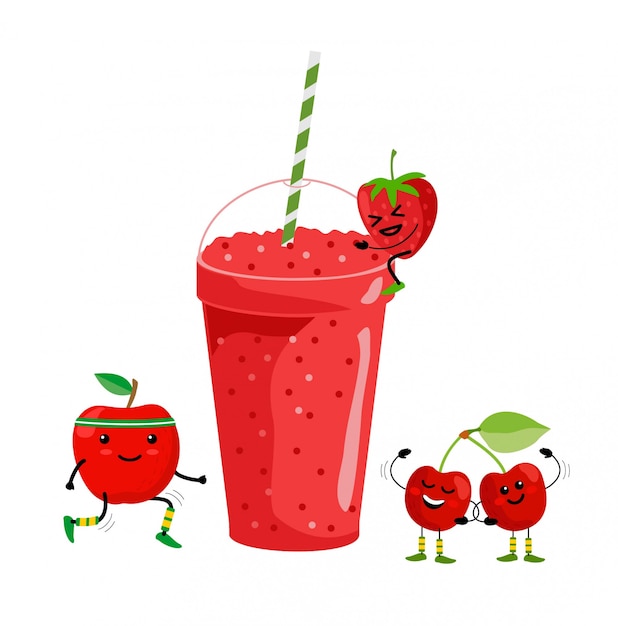 Premium Vector | Smoothie drink. fresh summer fruit juice. red fruit