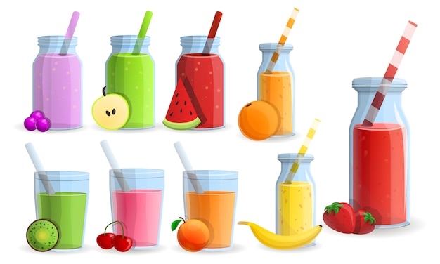 Premium Vector | Smoothie icon set, cartoon style