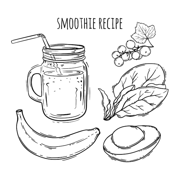 Smoothie Recipeスムージーレシピヘルシー飲食イラストセット プレミアムベクター