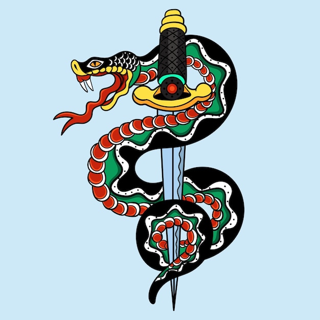 Premium Vector Snake and sword for tattoo, character, sticker, tshirt