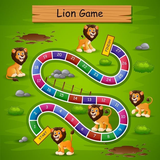 Snakes and ladders game lion theme Premium Vector