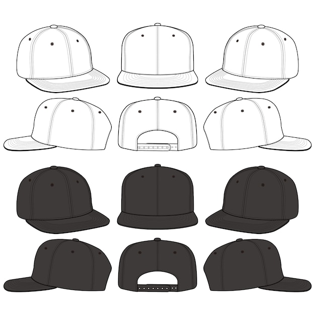 Snapback cap fashion flat sketch template | Premium Vector
