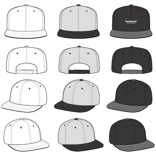 Download Snapback cap fashion flat vector illustration mockup design Vector | Premium Download