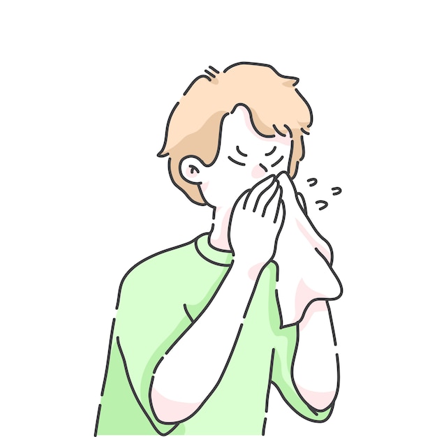 くしゃみをする男の子のイラスト プレミアムベクター