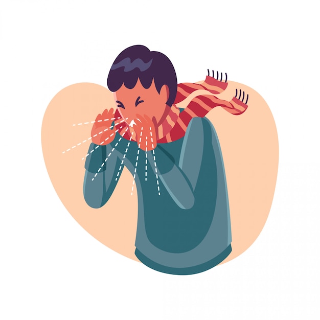 Premium Vector | Sneezing person - flat character illustration