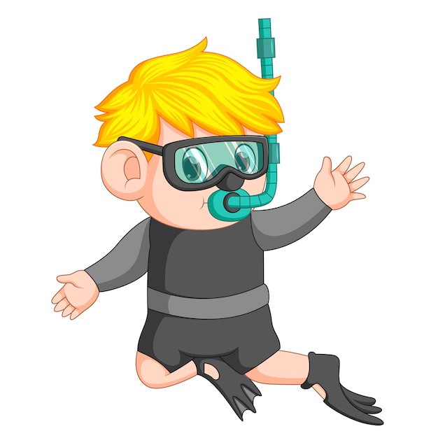 Snorkeling boy cartoon | Premium Vector