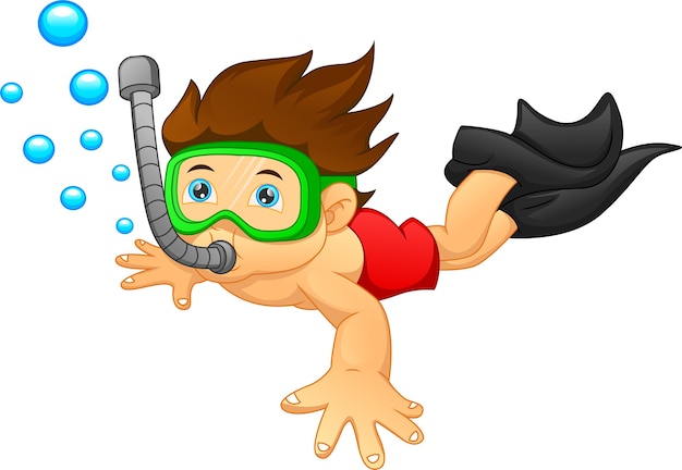 Premium Vector | Snorkeling boy cartoon