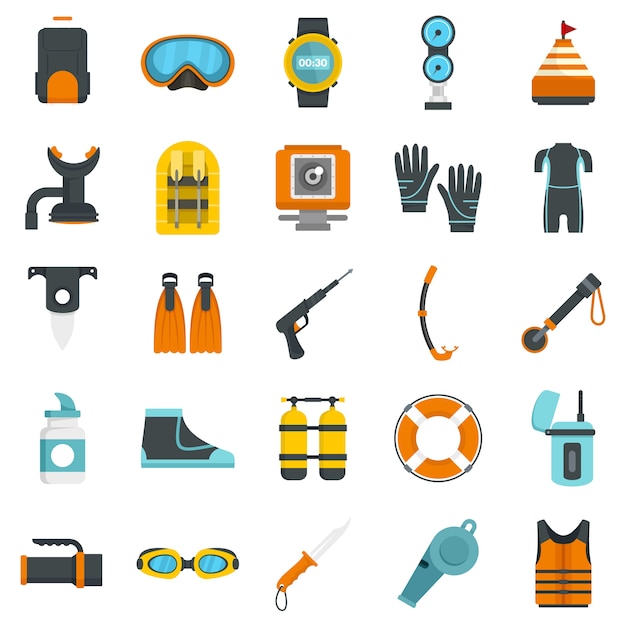 Premium Vector | Snorkeling equipment icon set