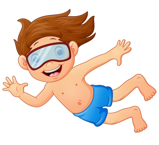Snorkeling kid waving hand Premium Vector