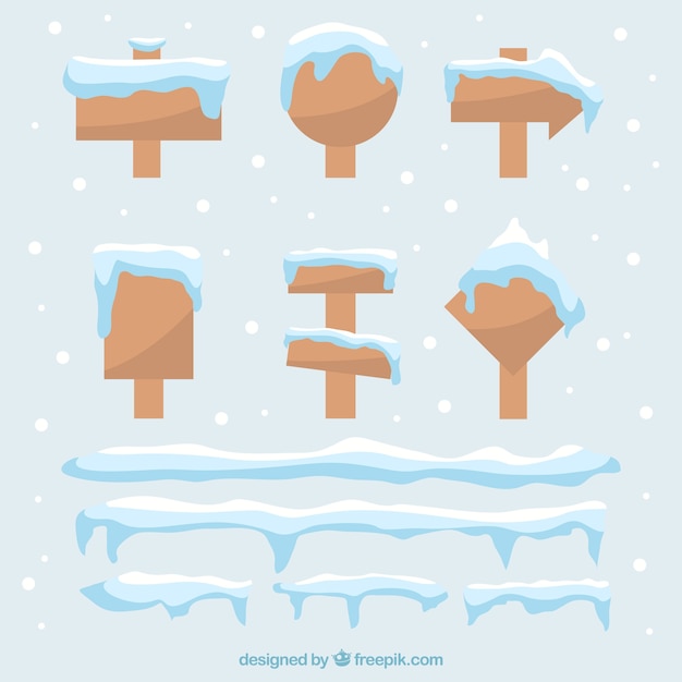 Download Snow cap set on wooden signs | Free Vector