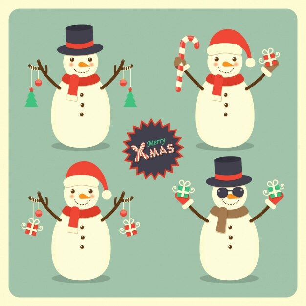 Snow men with gifts in hands