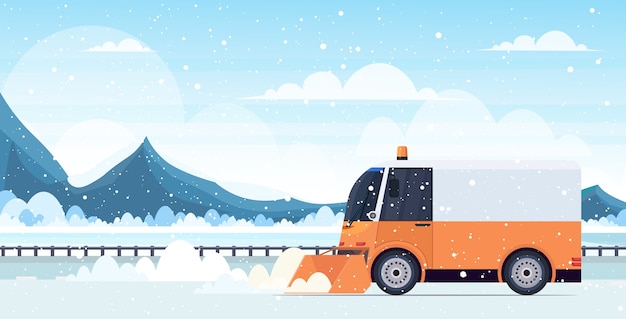 Download Premium Vector | Snow plow truck cleaning highway road ...