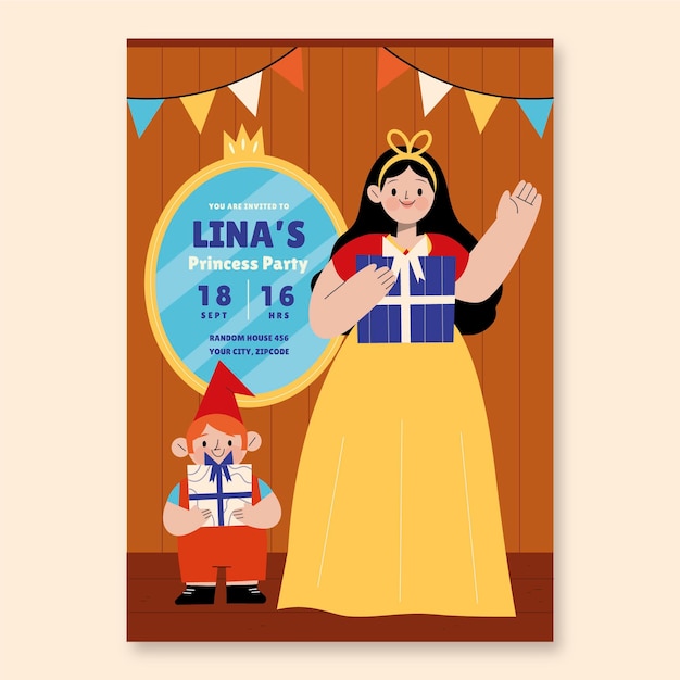 Free Vector | Snow white birthday invitation template