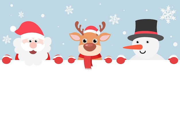 Premium Vector | Snow with santa claus, snowman and reindeer