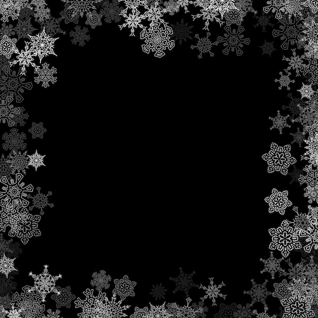 Premium Vector | Snowfall frame with random snowflakes in the dark ...