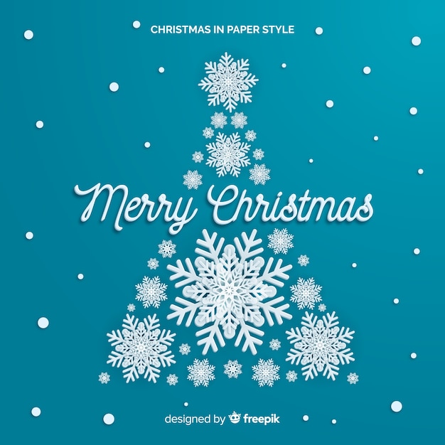 Snowflake christmas tree paper style background Free Vector