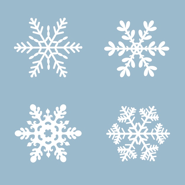 Snowflake vector icon set white color. winter blue christmas snow flat