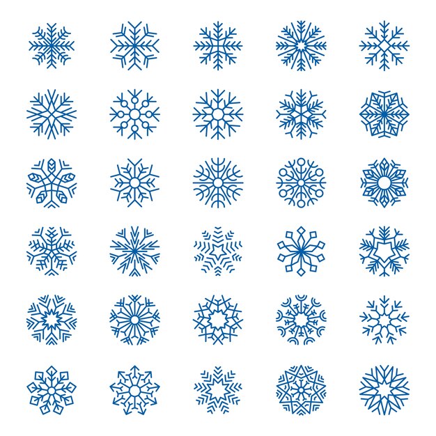 スノーフレークコレクション クリスマスの装飾雪のシンボルロゴデザイン雪片グラフィック要素 プレミアムベクター